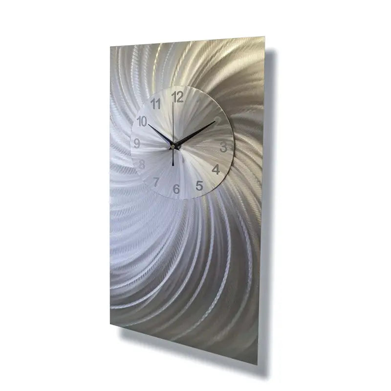 Large Silver Wall Clock Titled "Stellar" - Modern Elements Metal Art