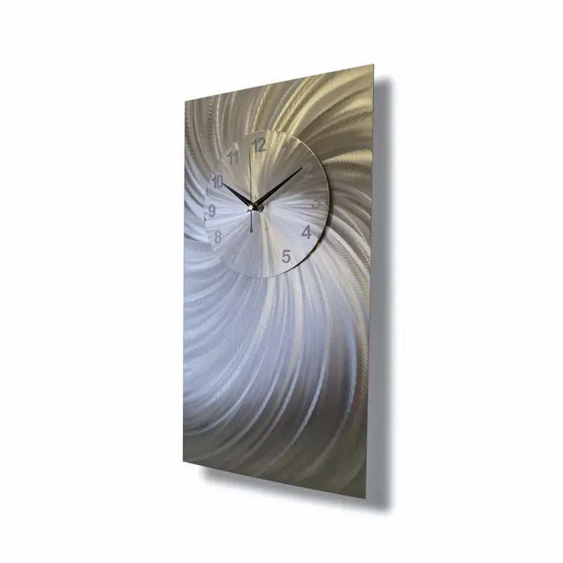 Large Silver Wall Clock Titled "Stellar" - Modern Elements Metal Art