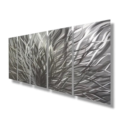 Large Teal Abstract Wall Art Set Titled "InBloom" - Modern Elements Metal Art - INV366373