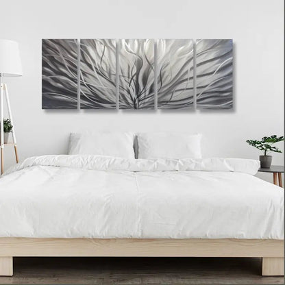 Large Teal Abstract Wall Art Set Titled "InBloom" - Modern Elements Metal Art - INV366373