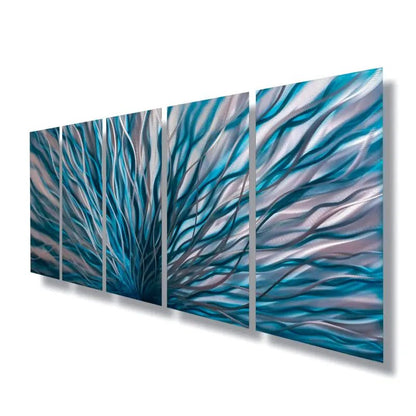 Large Teal Abstract Wall Art Set Titled "InBloom" - Modern Elements Metal Art - INV362880