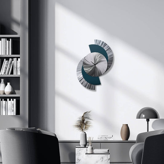 Large Teal Metal Wall Clock - Abstract Geometric Art Decor for Modern Spaces - Modern Elements Metal Art - ME7738N