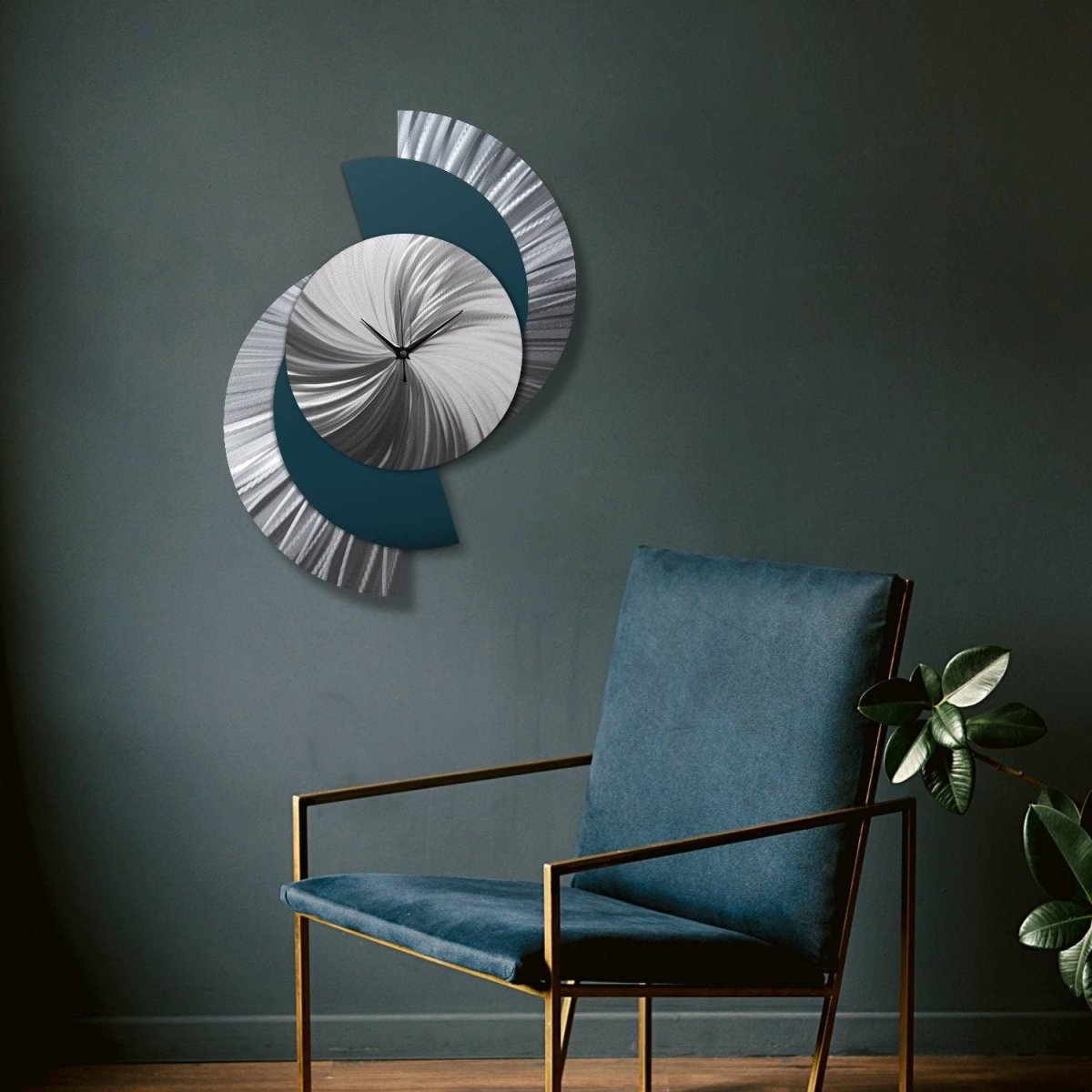 Large Teal Metal Wall Clock - Abstract Geometric Art Decor for Modern Spaces - Modern Elements Metal Art - ME7738N