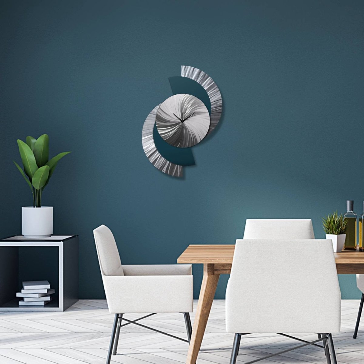 Large Teal Metal Wall Clock - Abstract Geometric Art Decor for Modern Spaces - Modern Elements Metal Art - ME7738N