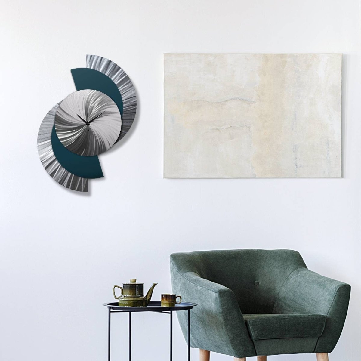 Large Teal Metal Wall Clock - Abstract Geometric Art Decor for Modern Spaces - Modern Elements Metal Art - ME7738N