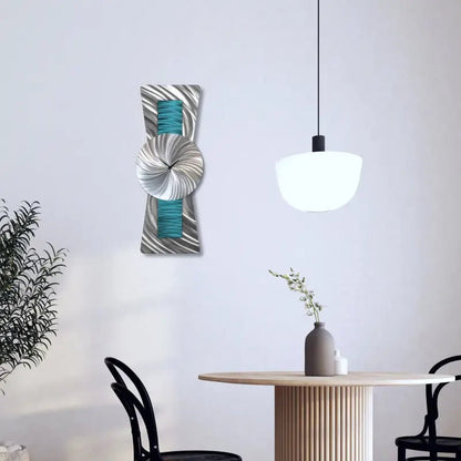 Large Teal Metal Wall Clock - Modern Silver Wall Sculpture for Unique Home Décor - Modern Elements Metal Art - ME7282828K