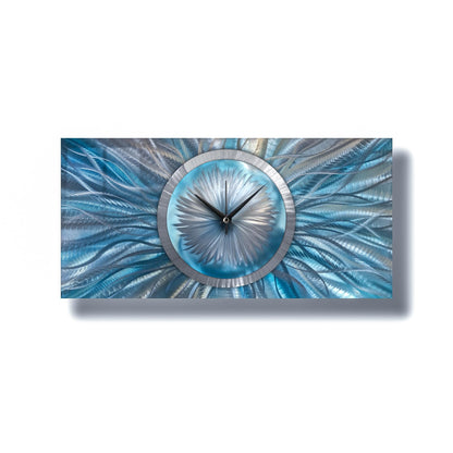 Large Turquoise Wall Clock Titled Radiative - Modern Elements Metal Art - 54462771