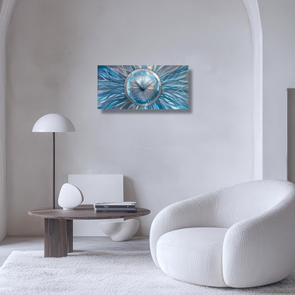Large Turquoise Wall Clock Titled Radiative - Modern Elements Metal Art - 54462771