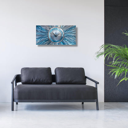 Large Turquoise Wall Clock Titled Radiative - Modern Elements Metal Art - 54462771