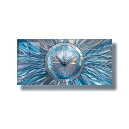 Large Turquoise Wall Clock Titled Radiative - Modern Elements Metal Art - 54462771