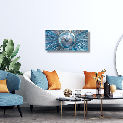 Large Turquoise Wall Clock Titled Radiative - Modern Elements Metal Art - 54462771