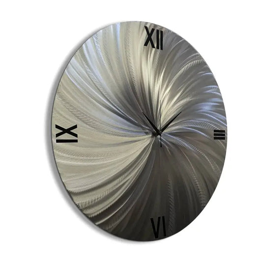 Large Wall Clock Silver Minimalist Modern Elements Metal Art