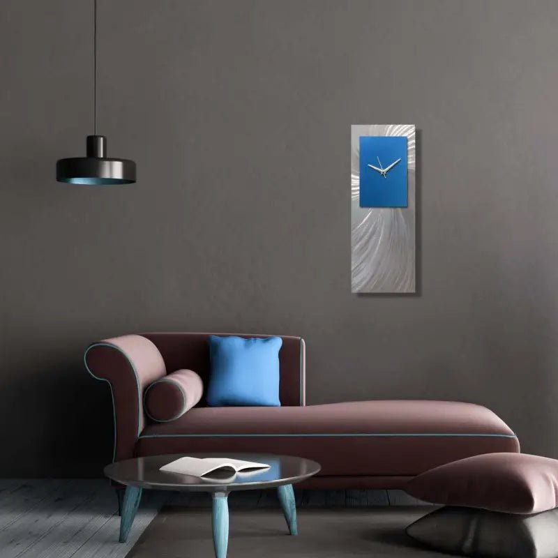 Long Wall Clock Titled "Hyperion" (Blue Edition) - Modern Elements Metal Art - MEC208B2