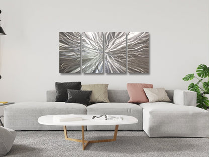 Luxury Silver Metal Wall Art Sculpture - Gallery Art Set of 4 for Modern Decor - Modern Elements Metal Art - ME748944