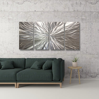 Luxury Silver Metal Wall Art Sculpture - Gallery Art Set of 4 for Modern Decor - Modern Elements Metal Art - ME748944