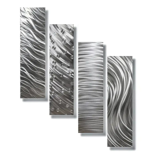 Silver Metal Multi Panel Wall Art Titled "Fourmation" - Modern Elements Metal Art