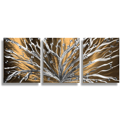 Metal Tree Wall Art Set of 3 Titled Tree of Light - Modern Elements Metal Art - ME786288
