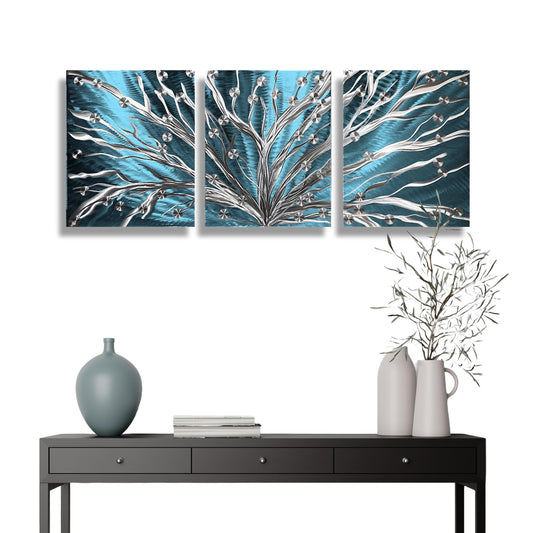 Metal Tree Wall Art Set of 3 Titled Tree of Light - Modern Elements Metal Art - ME786288