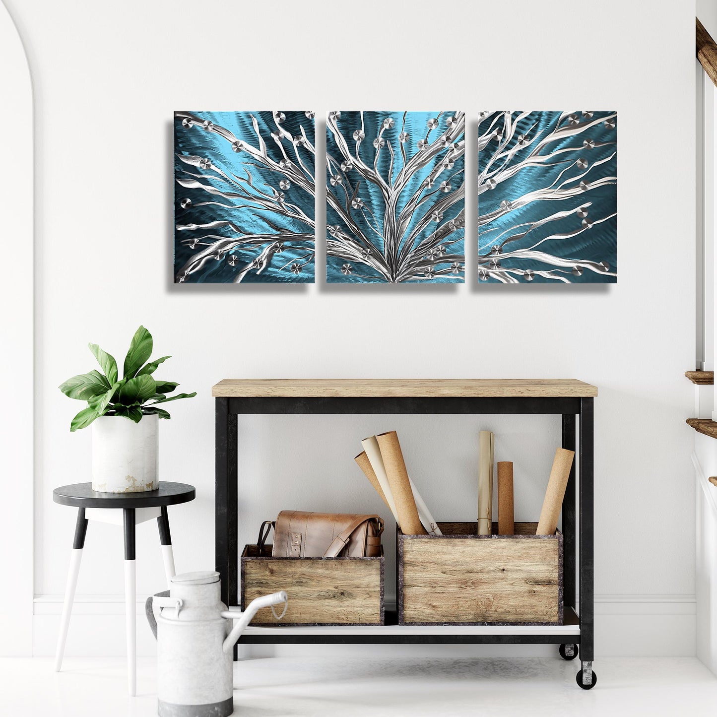 Metal Tree Wall Art Set of 3 Titled Tree of Light - Modern Elements Metal Art - ME786288
