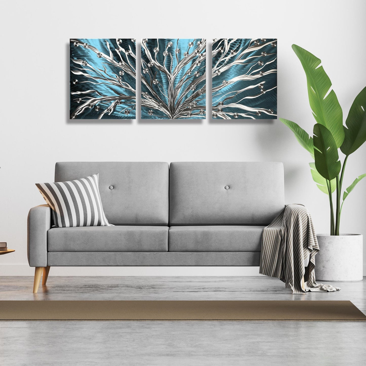 Metal Tree Wall Art Set of 3 Titled Tree of Light - Modern Elements Metal Art - ME786288