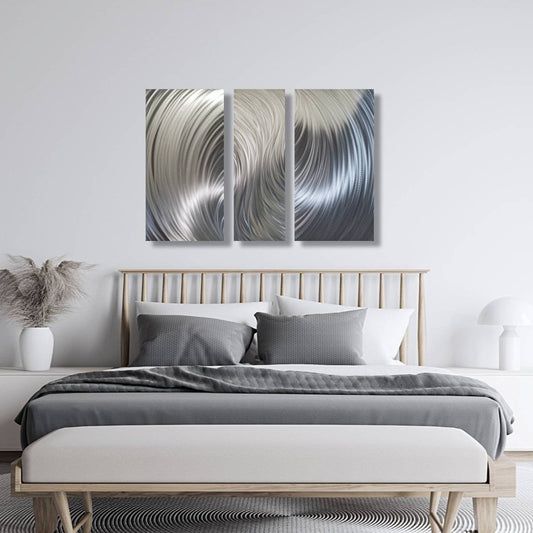 Metal Wall Art – 3 - Piece Silver Gallery Set – Modern Wall Sculpture - Modern Elements Metal Art - ME96076