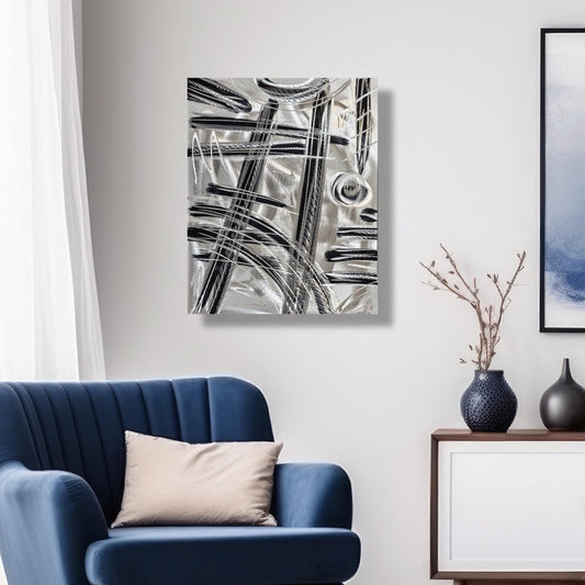 Metal Wall Art Brush Stroke Sculpture – Modern Silver Painting on Metal Canvas - Modern Elements Metal Art - ME7838SX