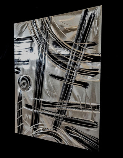 Metal Wall Art Brush Stroke Sculpture – Modern Silver Painting on Metal Canvas - Modern Elements Metal Art - ME7838SX