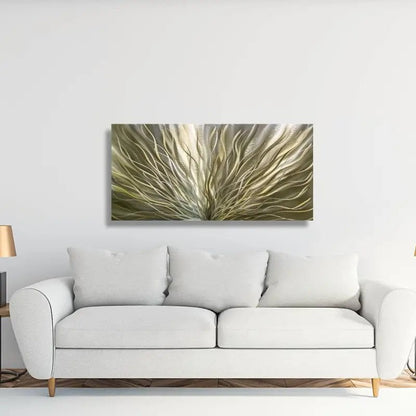 Metallic Bronze Green Silver Artwork Titled InBloom - Modern Elements Metal Art - HY86373K