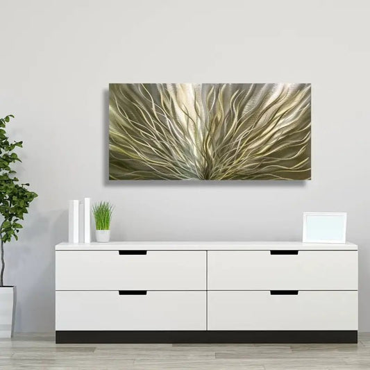 Metallic Bronze Green Silver Artwork Titled InBloom - Modern Elements Metal Art - HY86373K