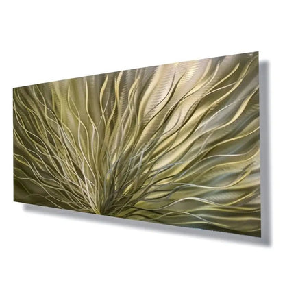 Metallic Bronze Green Silver Artwork Titled InBloom - Modern Elements Metal Art - HY86373K