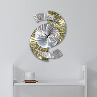 Metallic Olive Green & Silver Modern Metal Wall Clock Sculpture for Home Decor - Modern Elements Metal Art - INV5380283SX