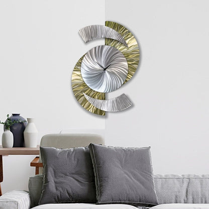 Metallic Olive Green & Silver Modern Metal Wall Clock Sculpture for Home Decor - Modern Elements Metal Art - INV5380283SX