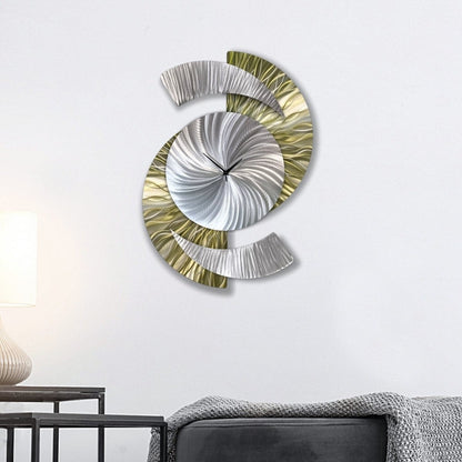 Metallic Olive Green & Silver Modern Metal Wall Clock Sculpture for Home Decor - Modern Elements Metal Art - INV5380283SX