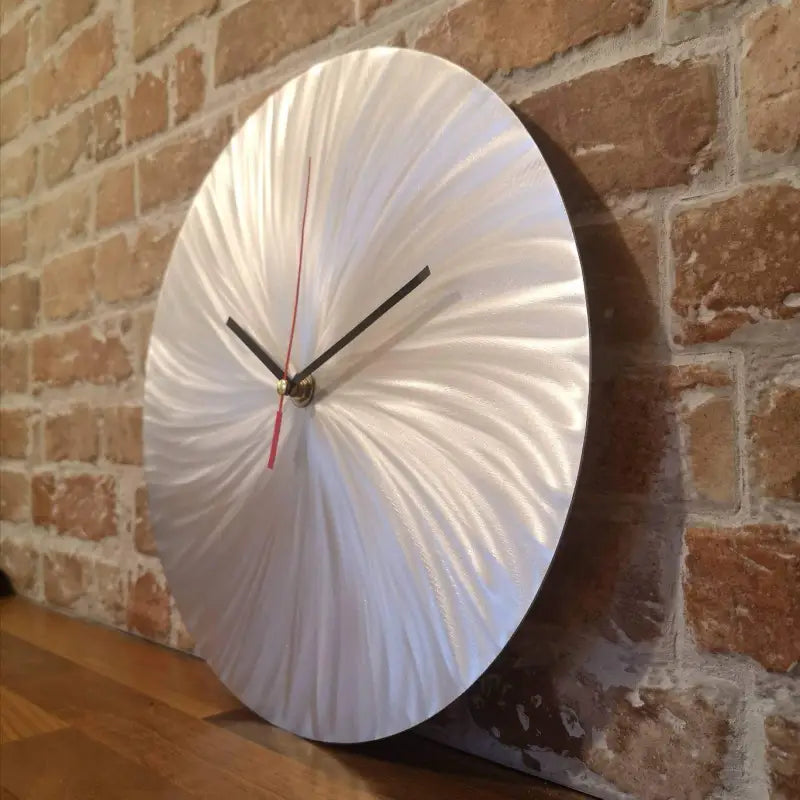 Minimalist Wall Clock in Silver Silent Movement Christopher Henderson