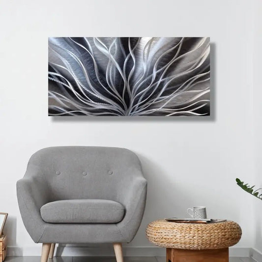 Modern Black Wall Art Titled InBloom - Modern Elements Metal Art - MA376377K