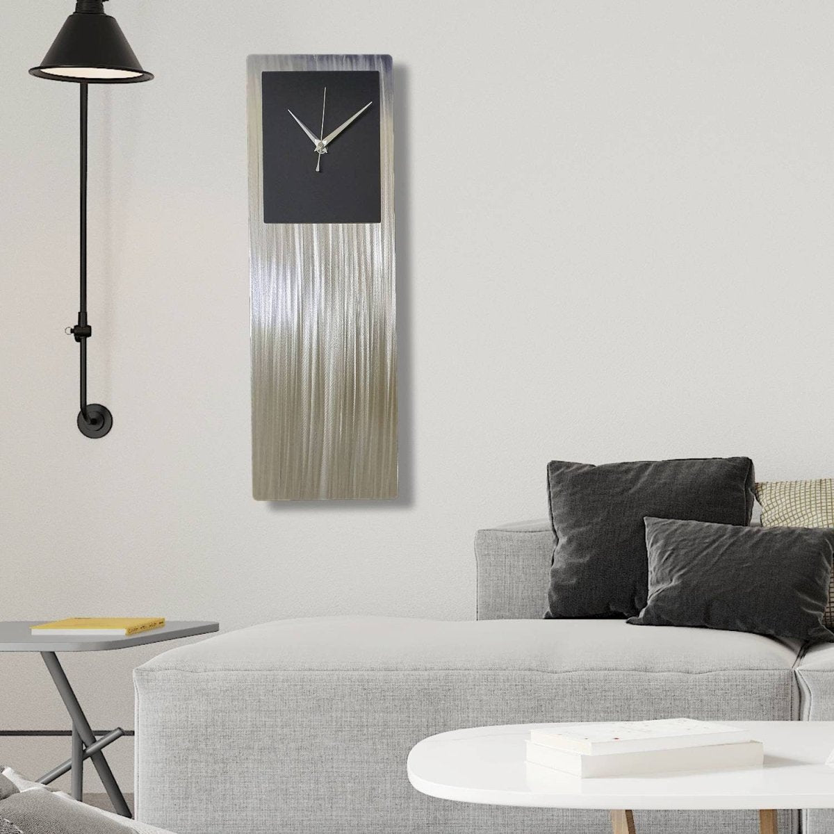 Modern Clock Silver Metal Wall Art Abstract Sculpture Unique Home Decor - Modern Elements Metal Art - ME3553G0