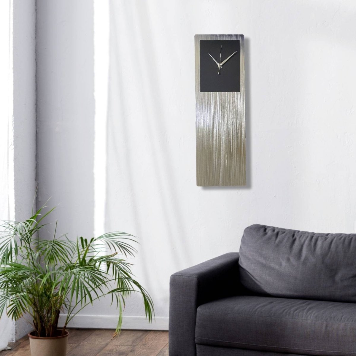 Modern Clock Silver Metal Wall Art Abstract Sculpture Unique Home Decor - Modern Elements Metal Art - ME3553G0