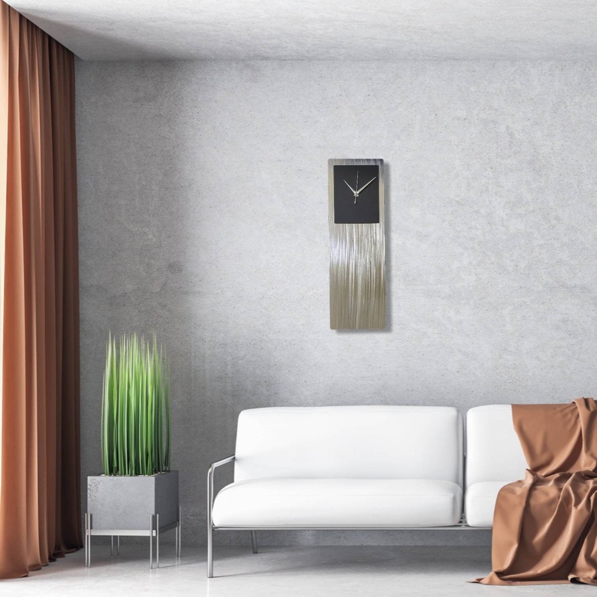 Modern Clock Silver Metal Wall Art Abstract Sculpture Unique Home Decor - Modern Elements Metal Art - ME3553G0