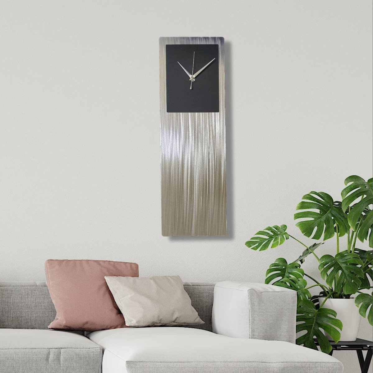 Modern Clock Silver Metal Wall Art Abstract Sculpture Unique Home Decor - Modern Elements Metal Art - ME3553G0