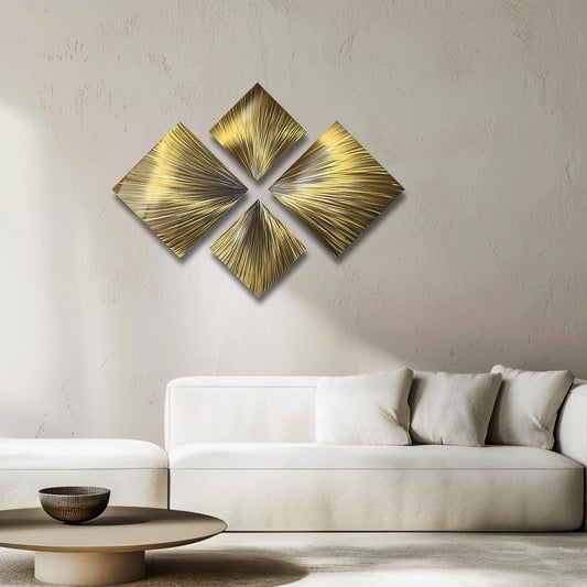 Modern Gold Metal Wall Art Set – Contemporary 4 - Piece Sculpture for Stylish Home Decor - Modern Elements Metal Art - ME7263992