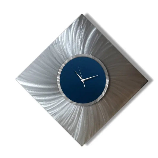 Modern Home Wall Clock - Square Silver Contemporary Decor Elements Metal Art