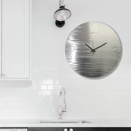 Modern Large Metal Wall Clock – Minimalist Silver Wall Art & Unique Home Decor Gift - Modern Elements Metal Art - ME64U68H