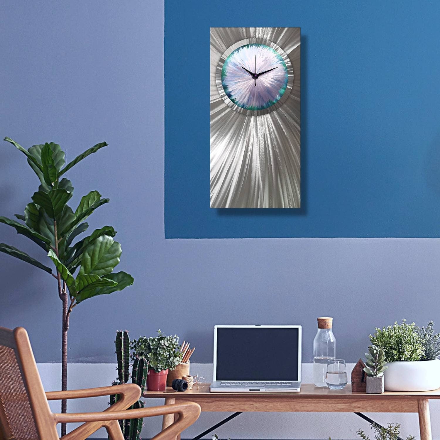 Modern Metal Clock Titled Florence Bloom - Modern Elements Metal Art