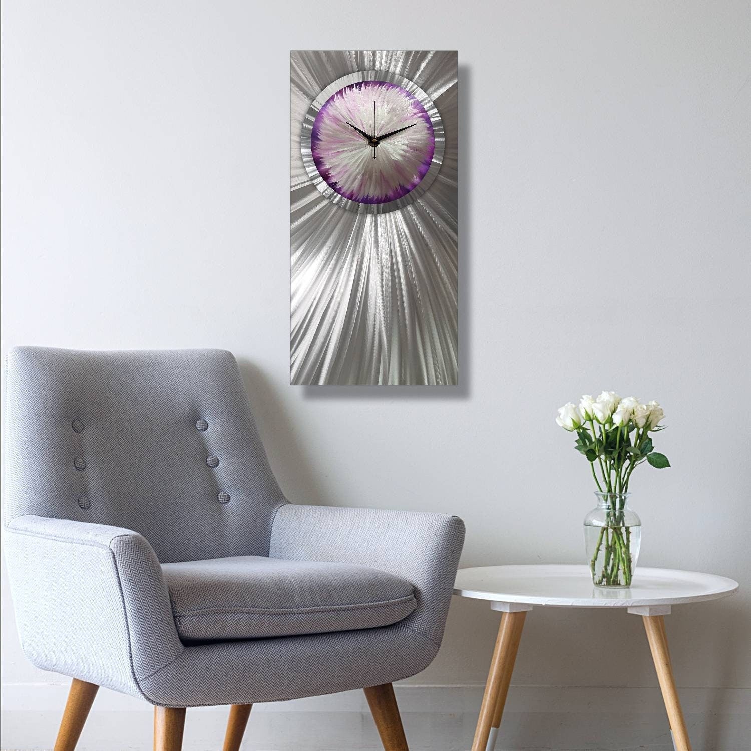 Modern Metal Clock Titled Florence Bloom - Modern Elements Metal Art