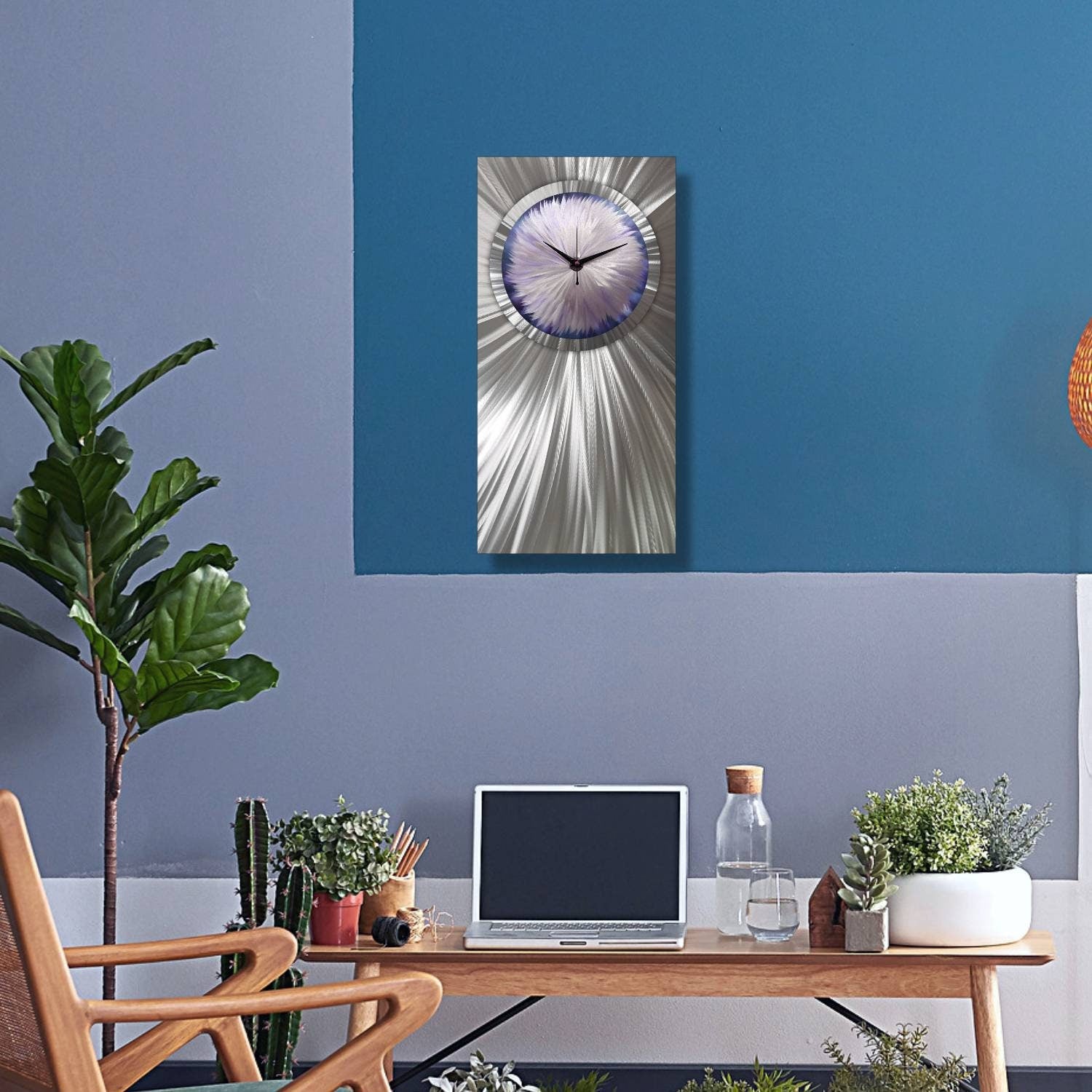 Modern Metal Clock Titled Florence Bloom - Modern Elements Metal Art
