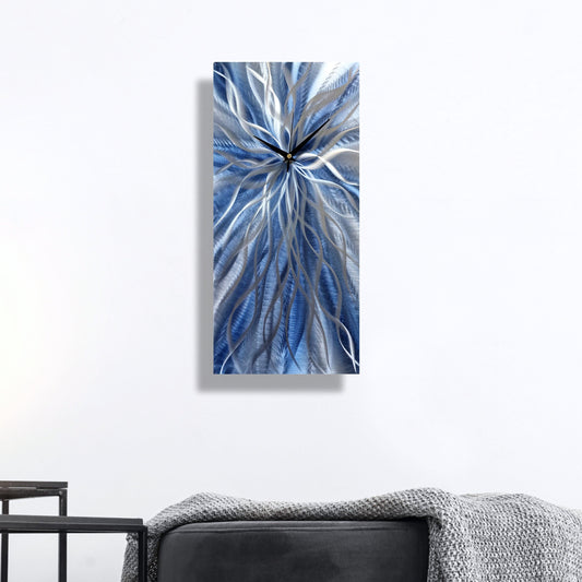 Modern Navy Blue Metal Wall Clock Titled Radiation - Modern Elements Metal Art - INC94466