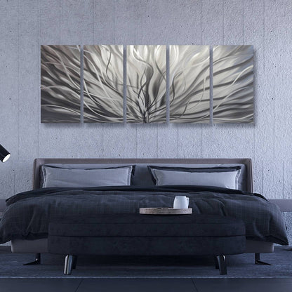 Modern Silver Wall Art Set of 5 Titled Inbloom - Modern Elements Metal Art - SK879KHL