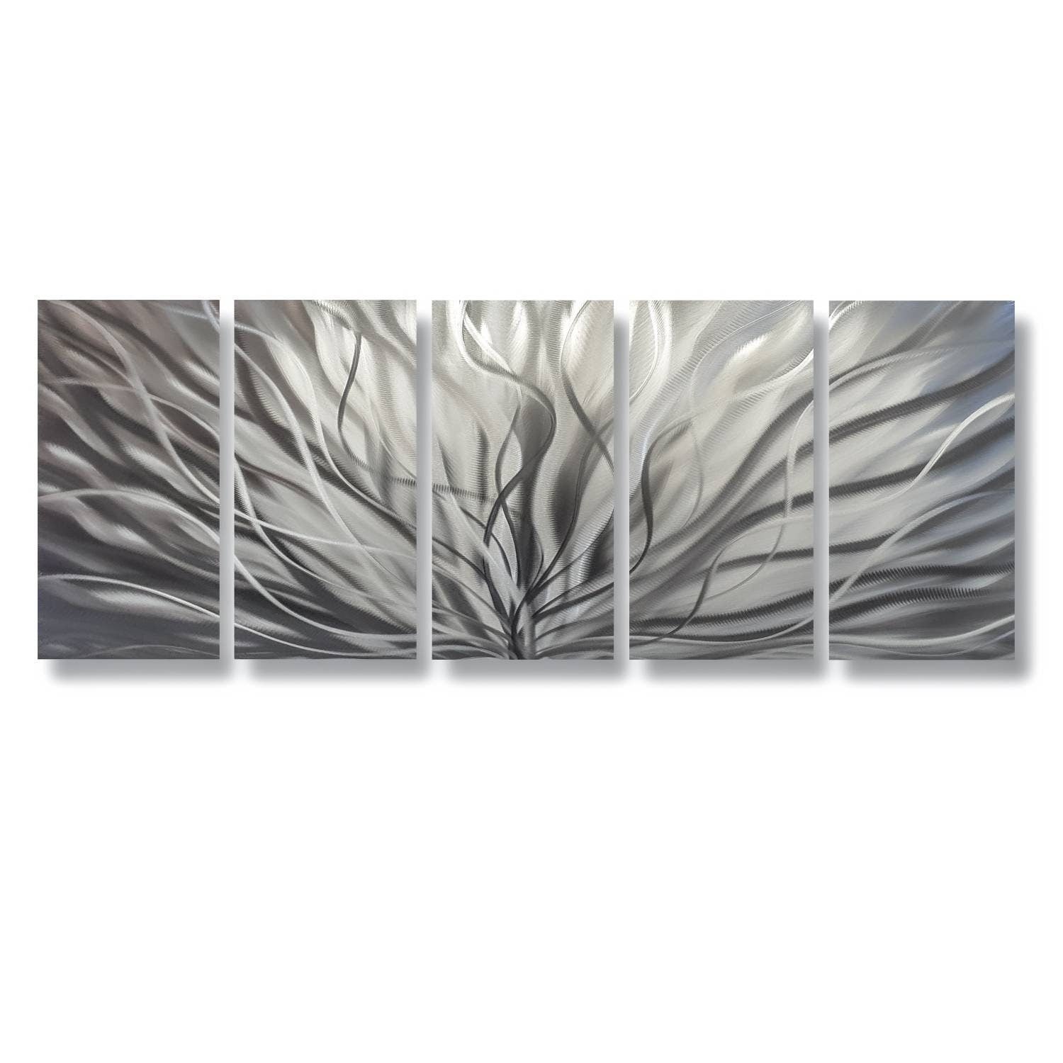Modern Silver Wall Art Set of 5 Titled Inbloom - Modern Elements Metal Art - SK879KHL