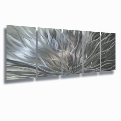 Modern Silver Wall Art Set of 5 Titled Inbloom - Modern Elements Metal Art - SK879KHL