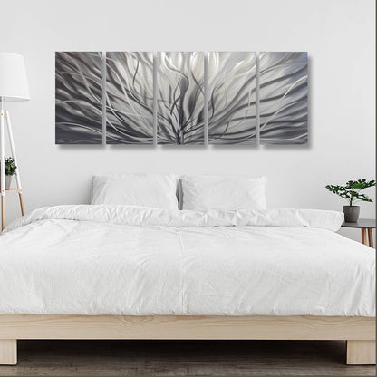 Modern Silver Wall Art Set of 5 Titled Inbloom - Modern Elements Metal Art - SK879KHL
